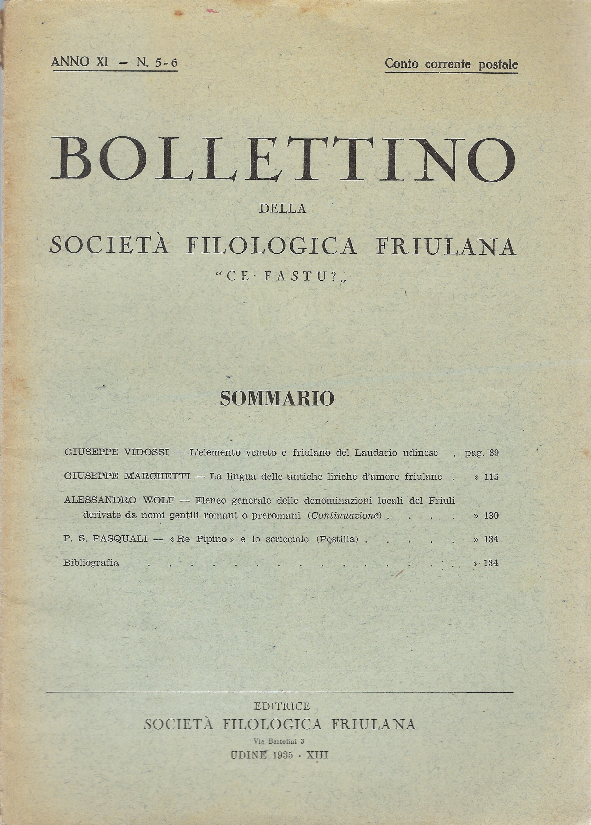 "Ce fastu?" Bollettino della Società filologica friulana Anno XI - …