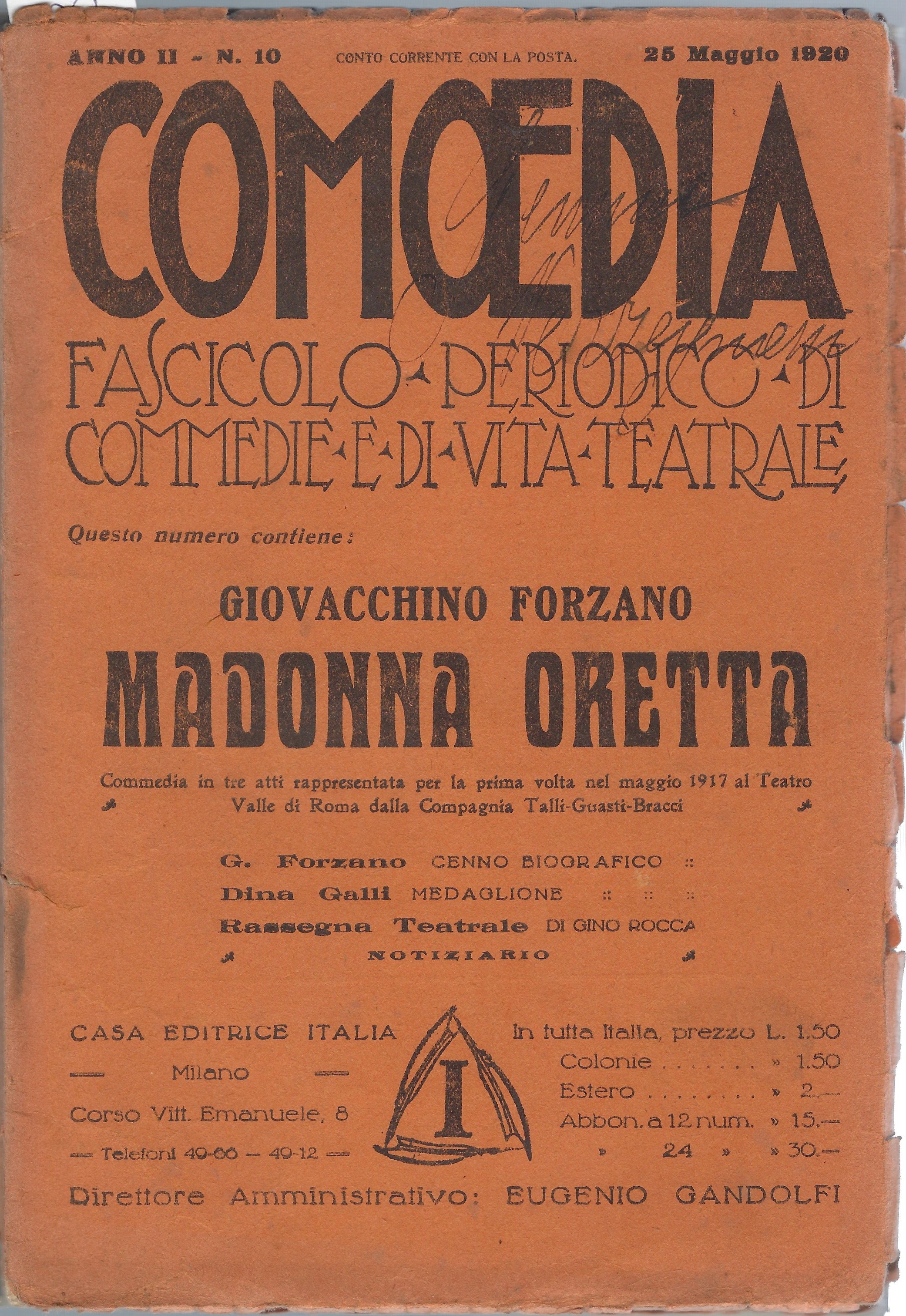 Comoedia - Periodico di commedie e di vita teatrale. N …