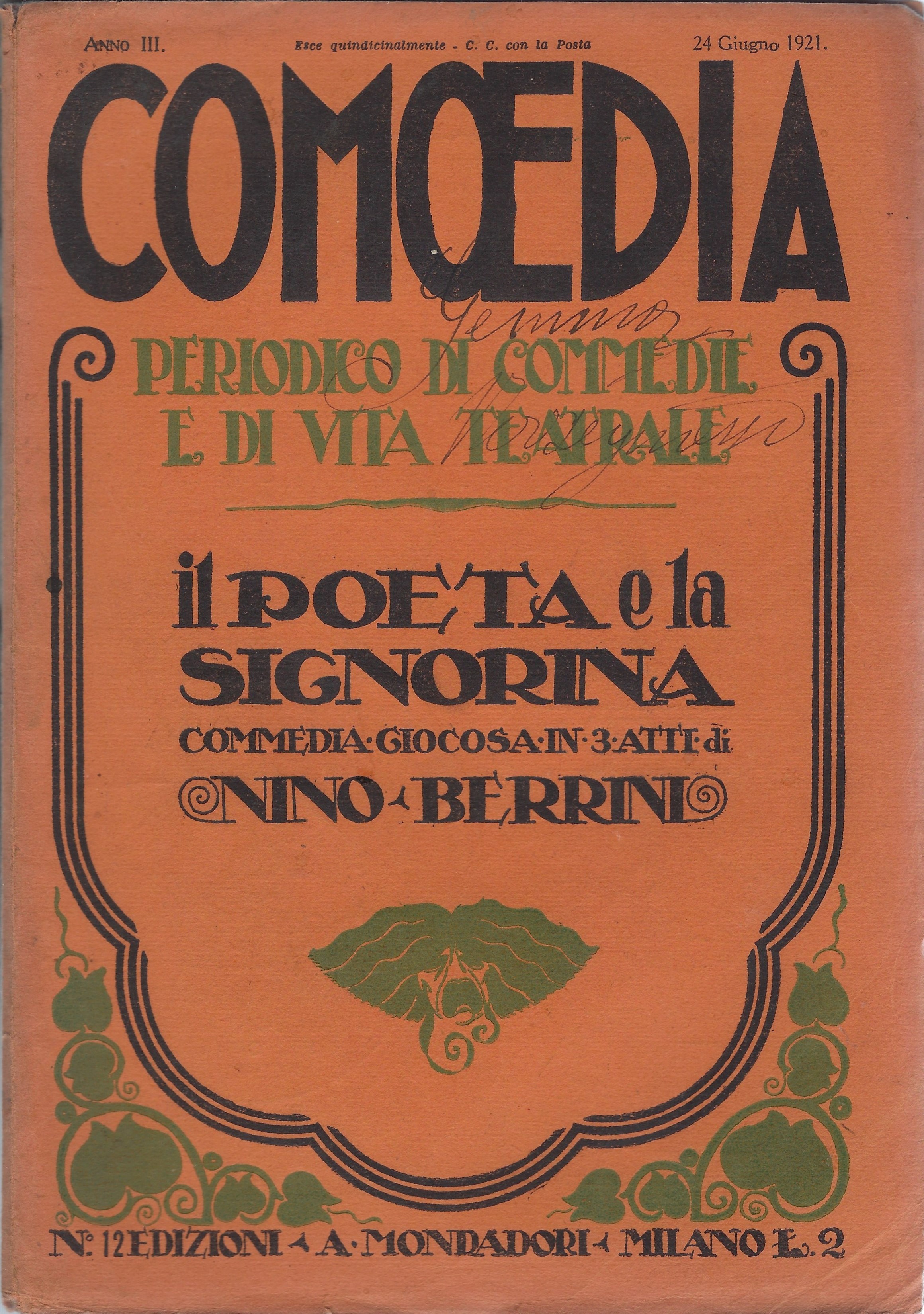 Comoedia - Periodico di commedie e di vita teatrale. N …