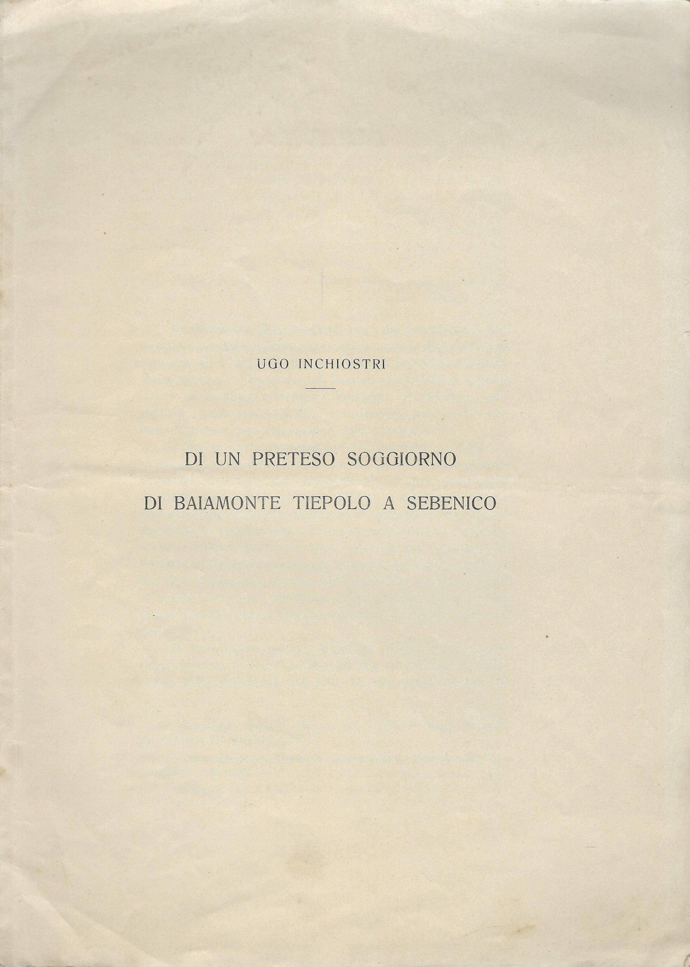 Di un preteso soggiorno di Baiamonte Tiepolo a Sebenico