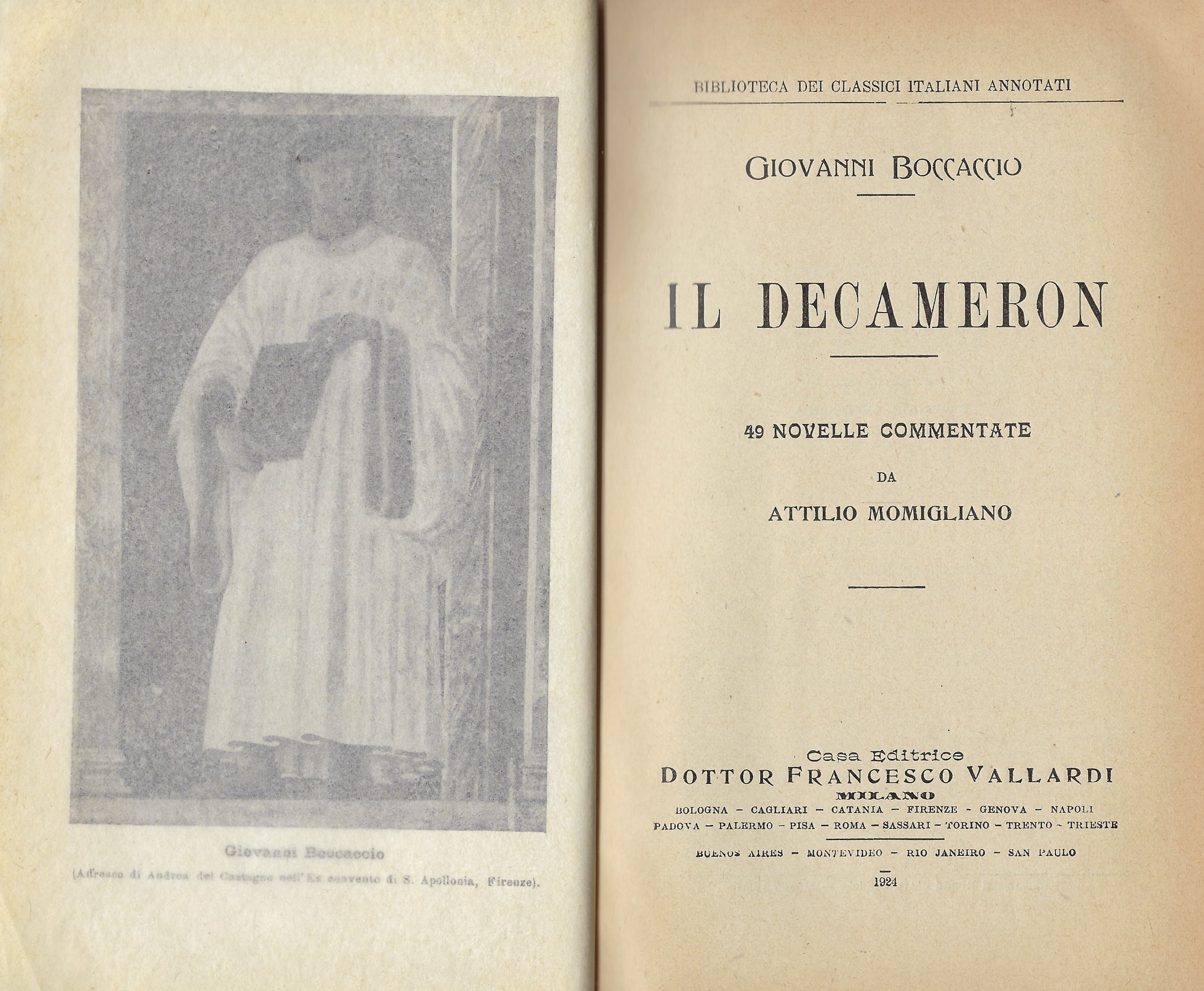 Il Decameron. 49 novelle commentate da Attilio Momigliano.