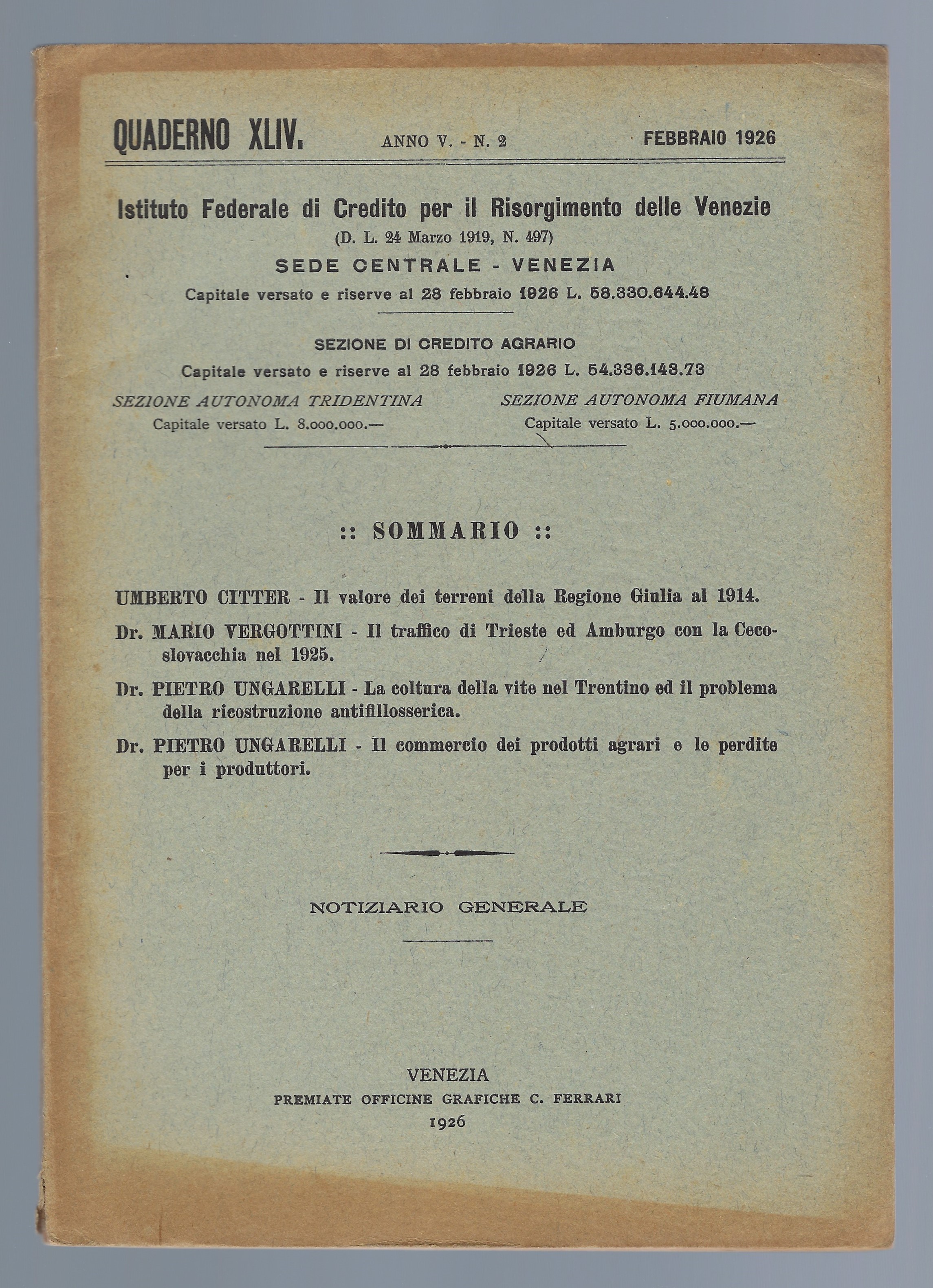 Il valore dei terreni della regione Giulia al 1914