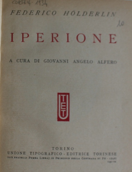 Iperione. A cura di Giovanni Angelo Alfero.