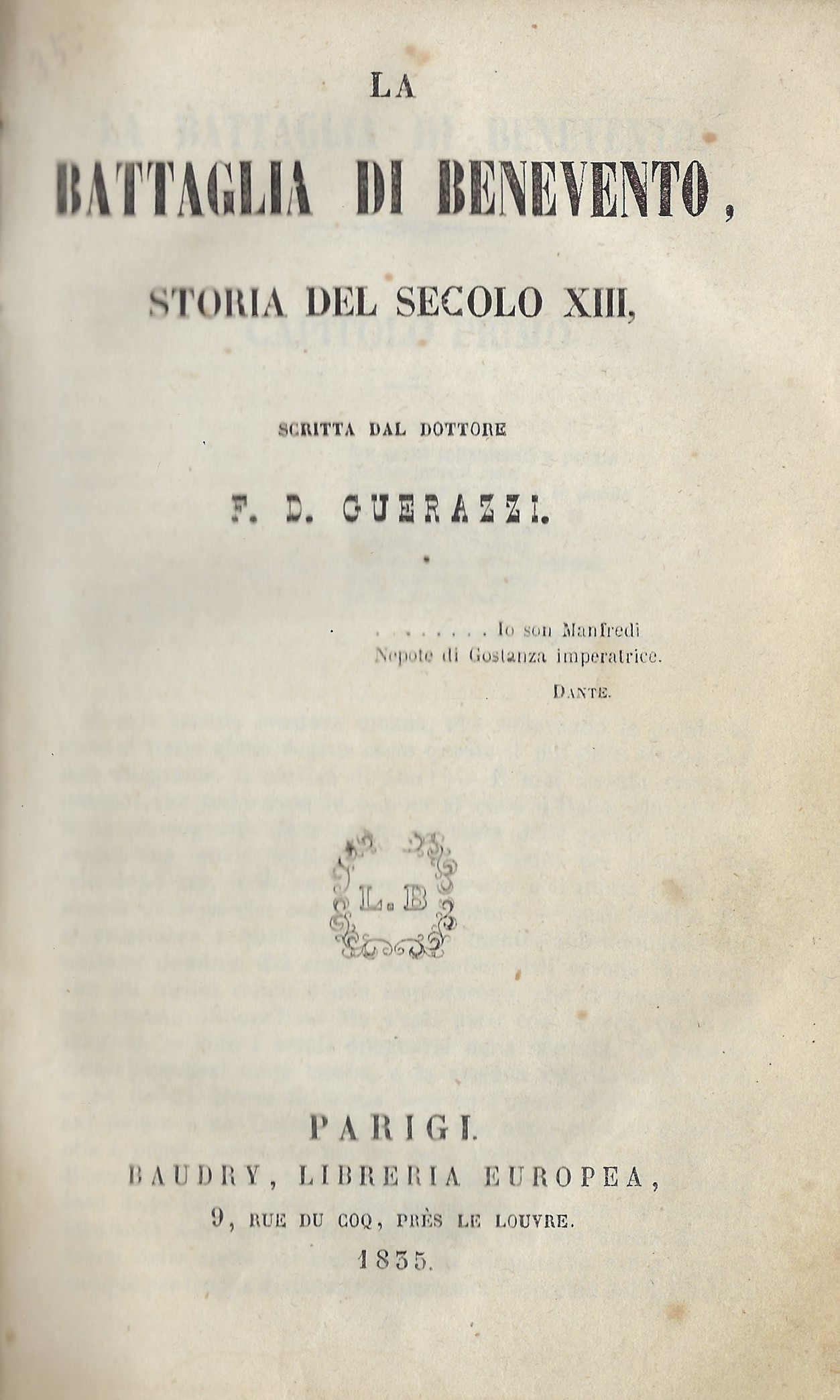 La battaglia di Benevento. Storia del secolo XIII.