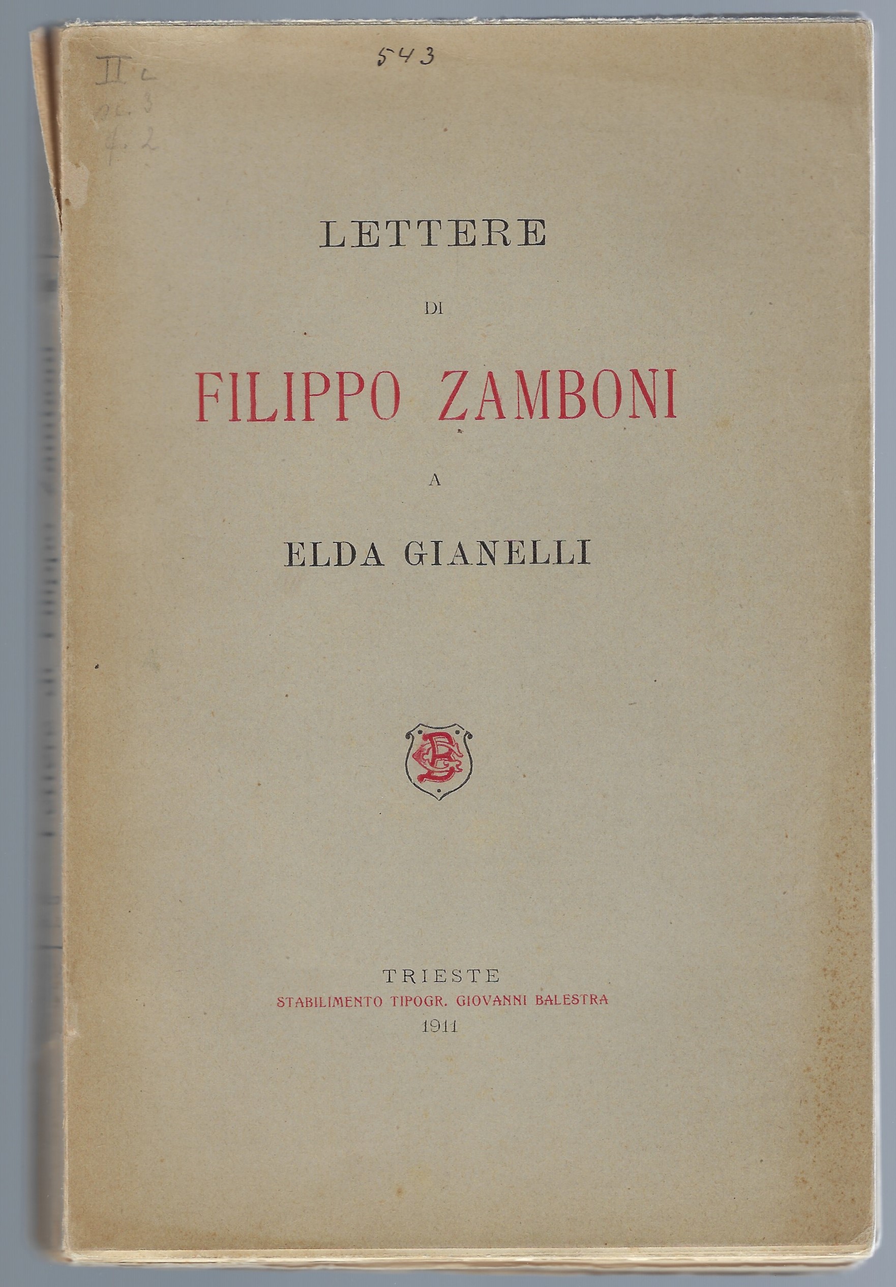 Lettere di Filippo Zamboni a Elda Gianelli