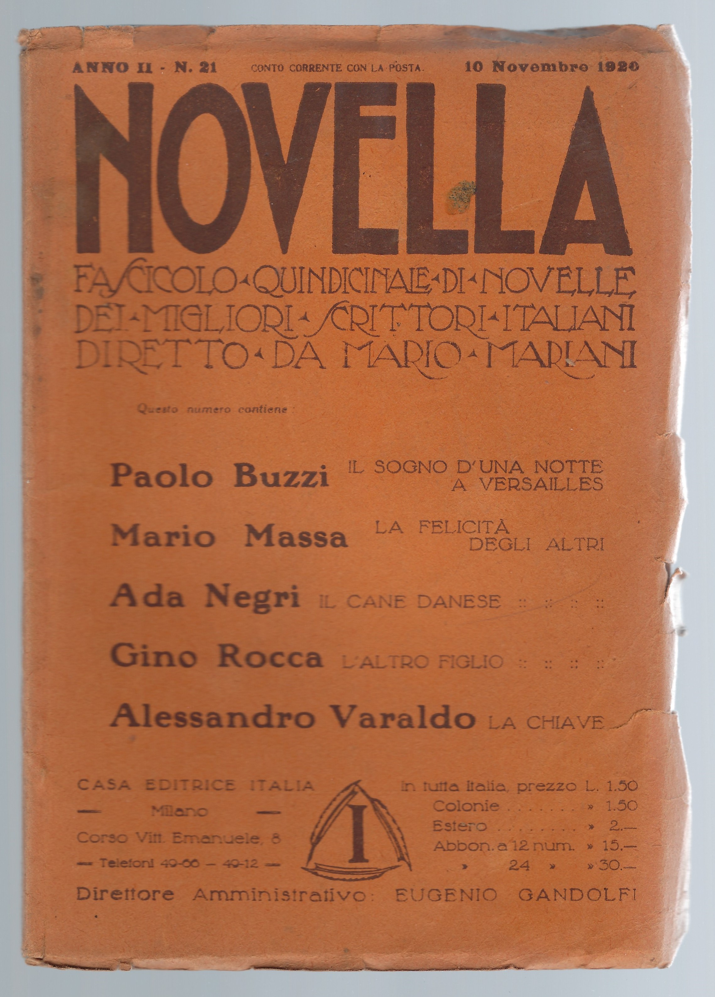 "Novella, fascicolo quindicinale di novelle" Anno II - n° 21 …
