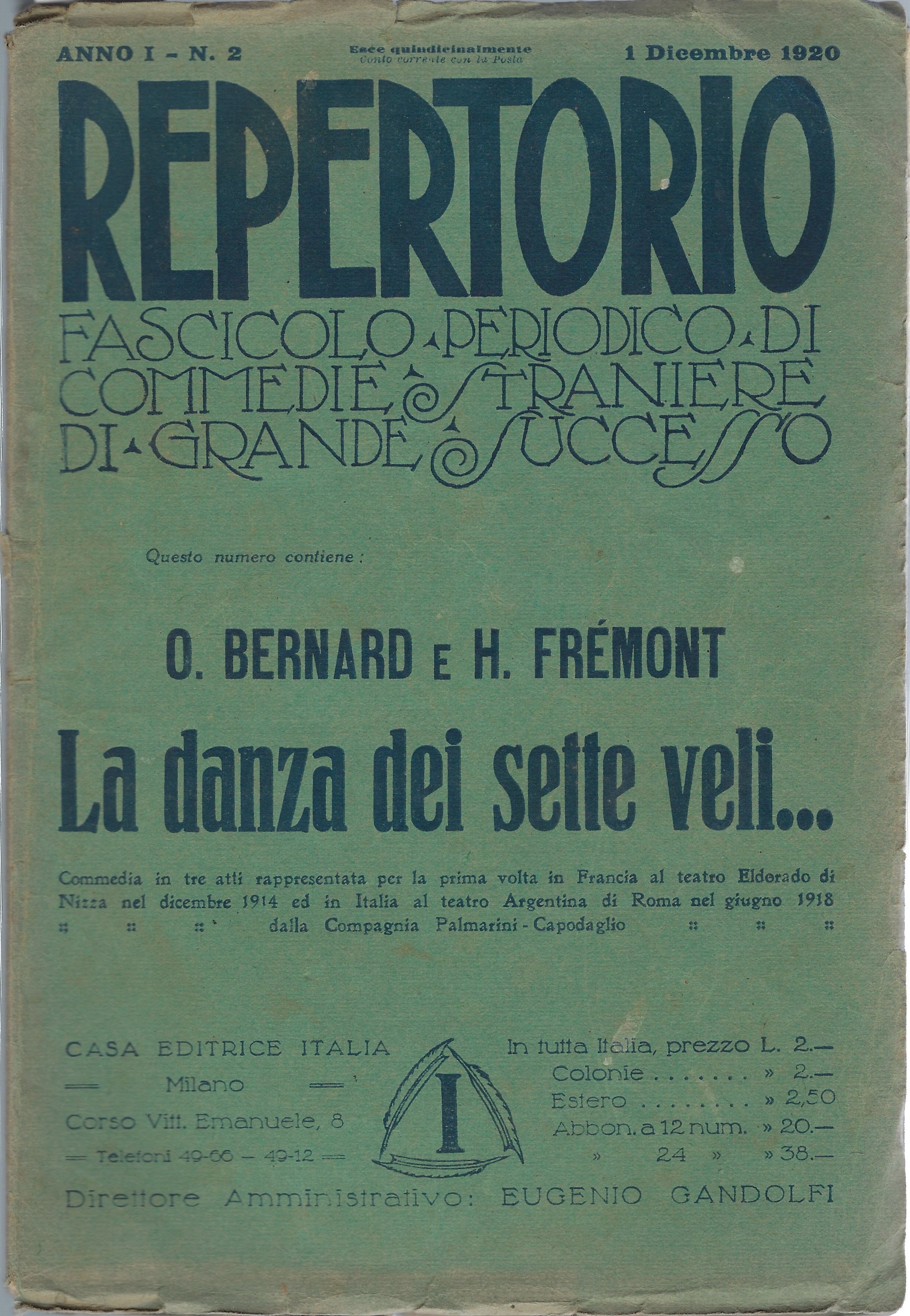 Repertorio Fascicolo Periodico di Commedie straniere di grande successo N …
