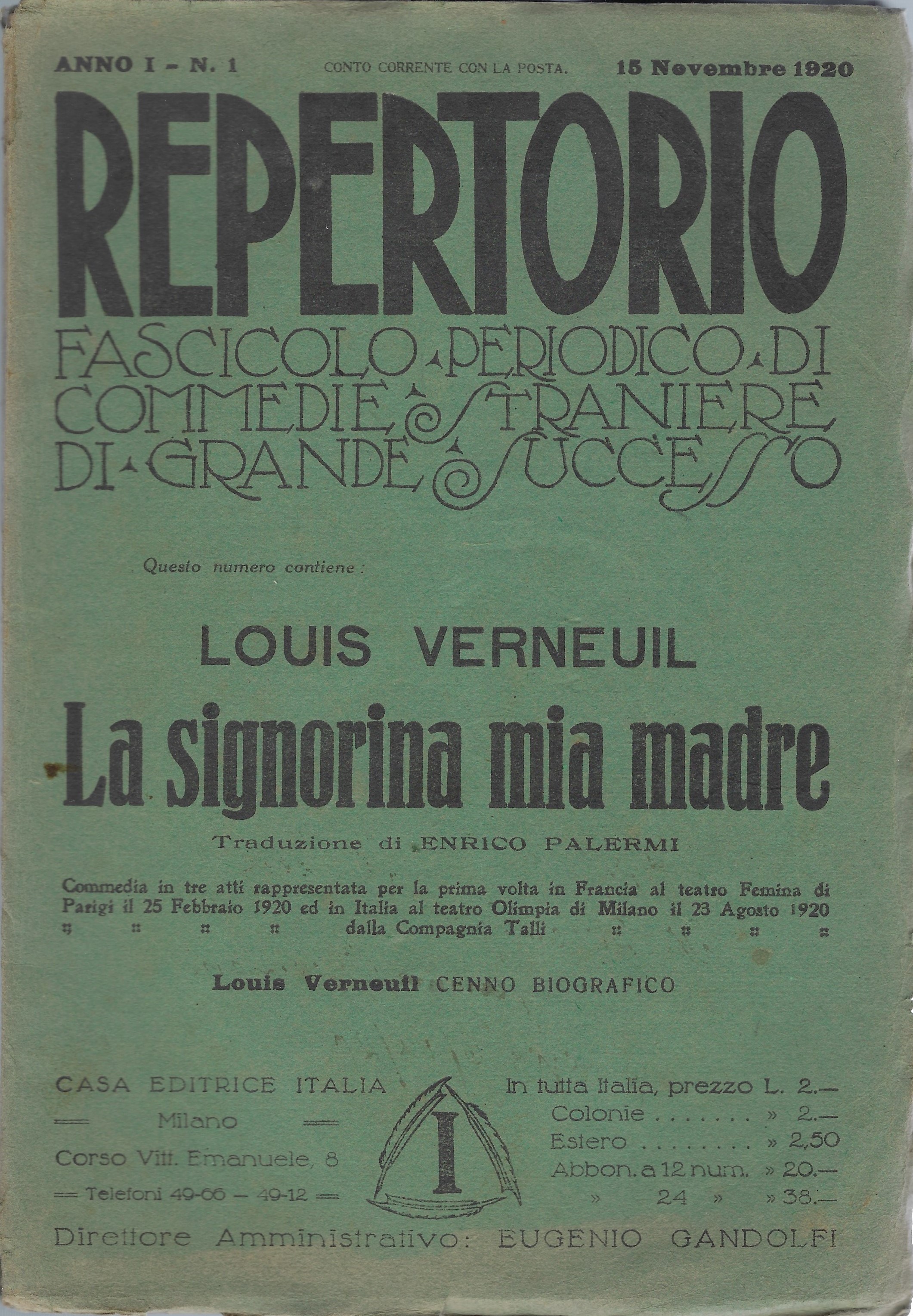 Repertorio Fascicolo Periodico di Commedie straniere di grande successo N …