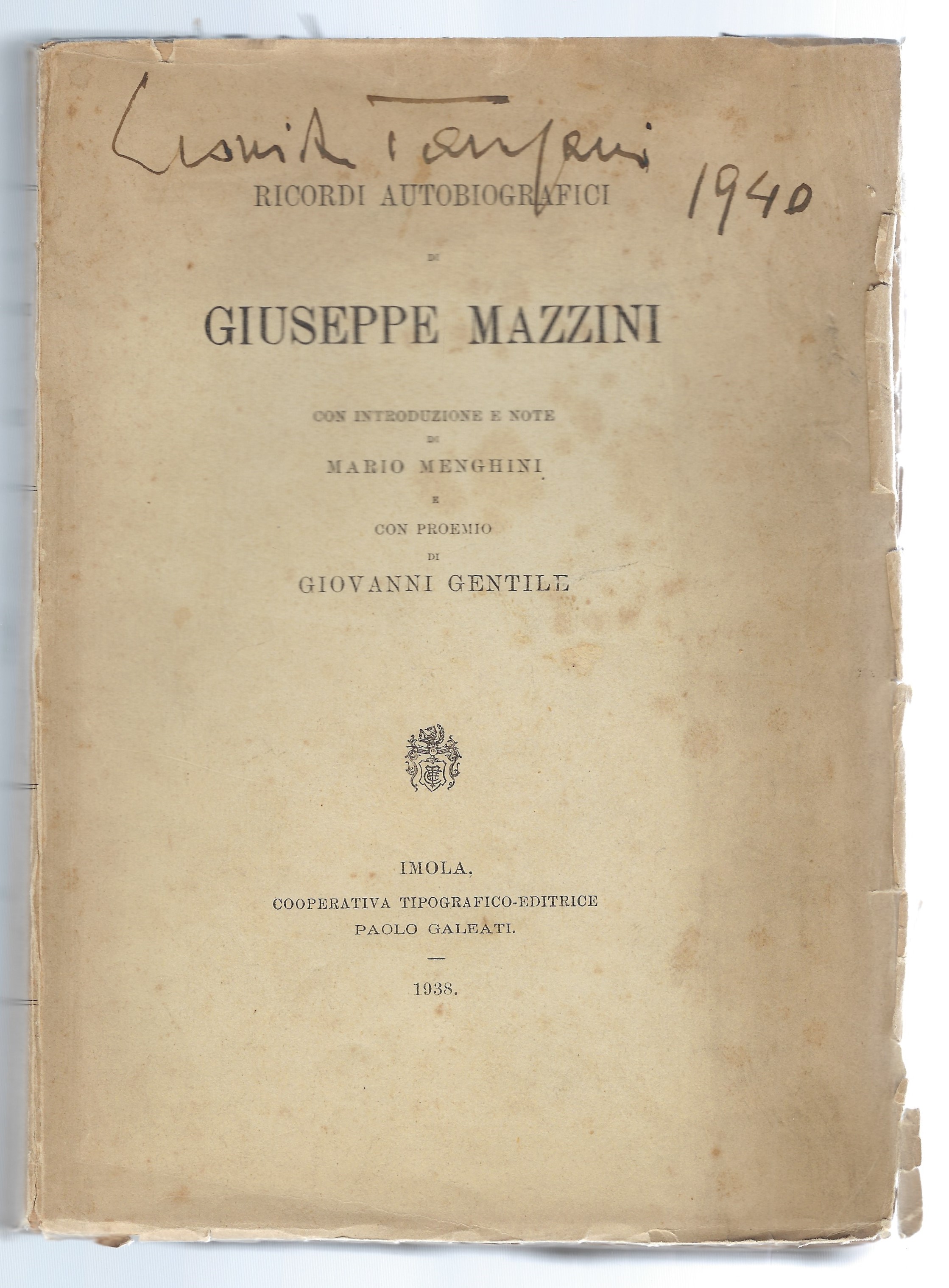 Ricordi autobiografici di Giuseppe Mazzini