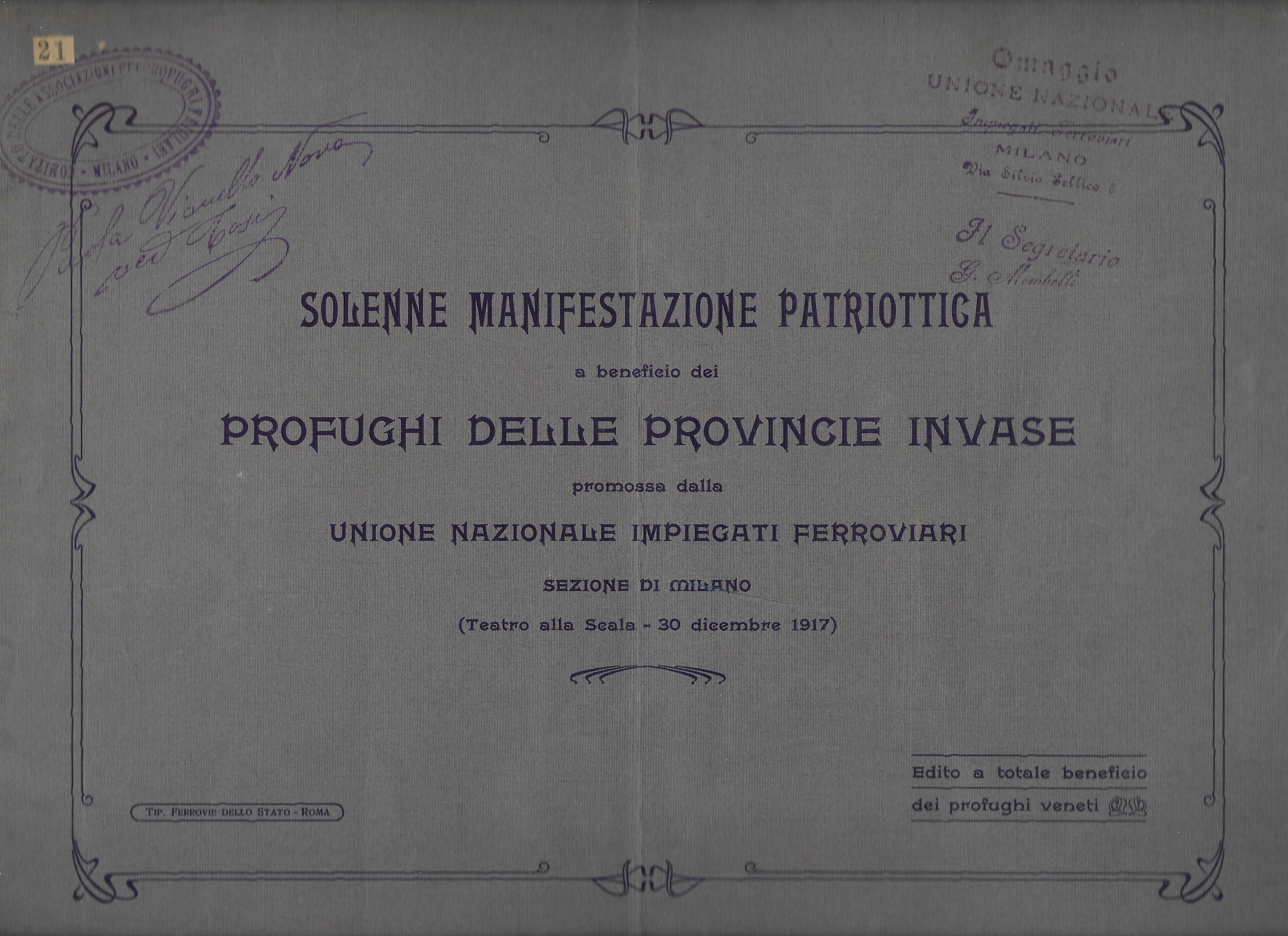 Solenne manifestazione patriottica a beneficio dei profughi delle provincie invase …