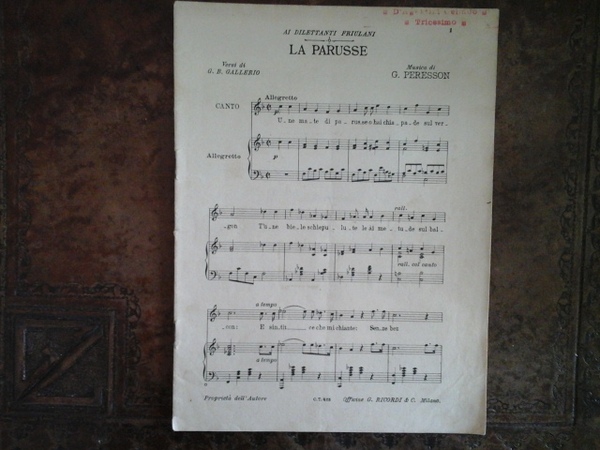 Ai dilettanti Friulani. Quattro canti, spartiti musicali per canto e …