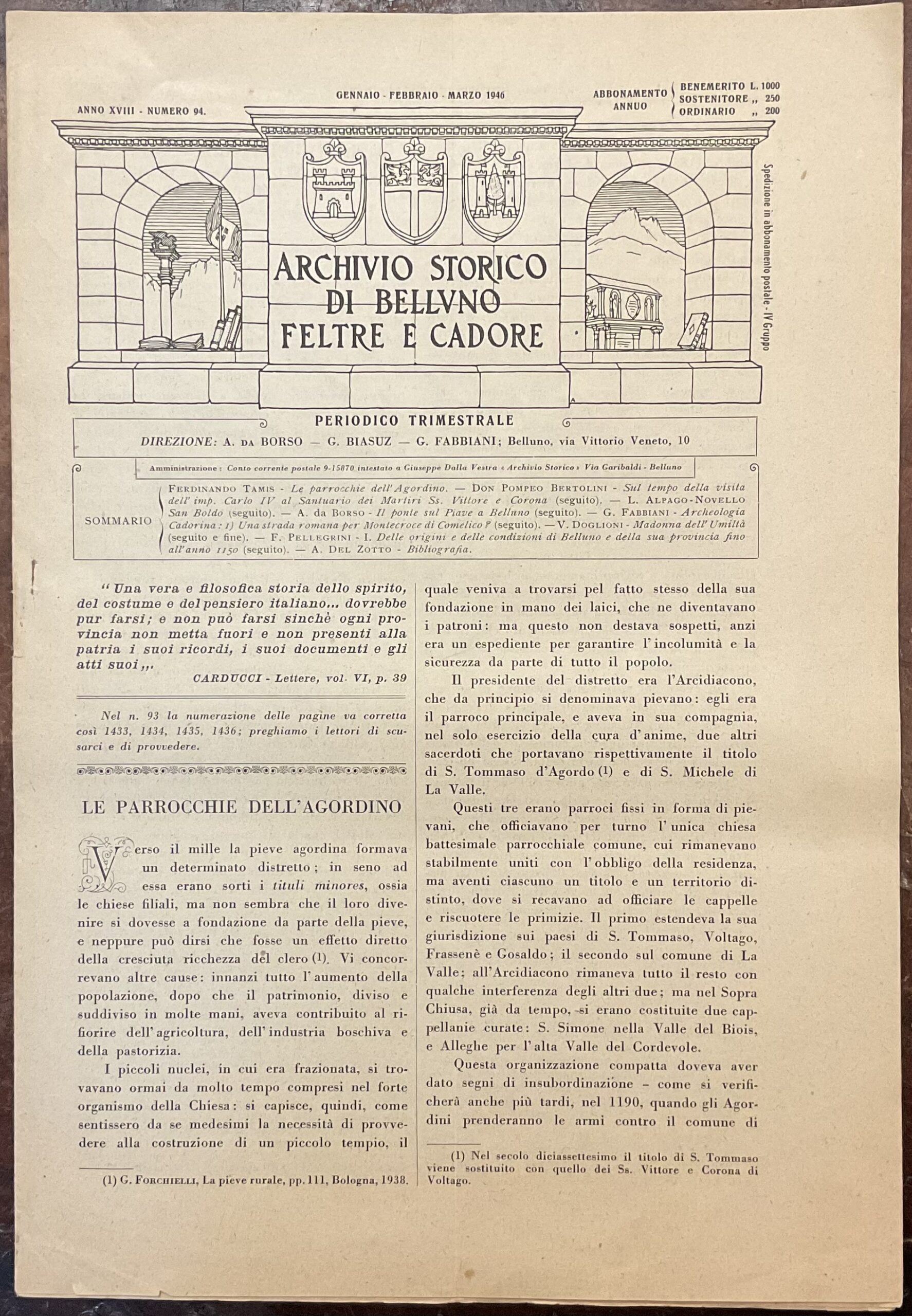 Archivio Storico di Belluno Feltre e Cadore. Anno XVIII. Numero …