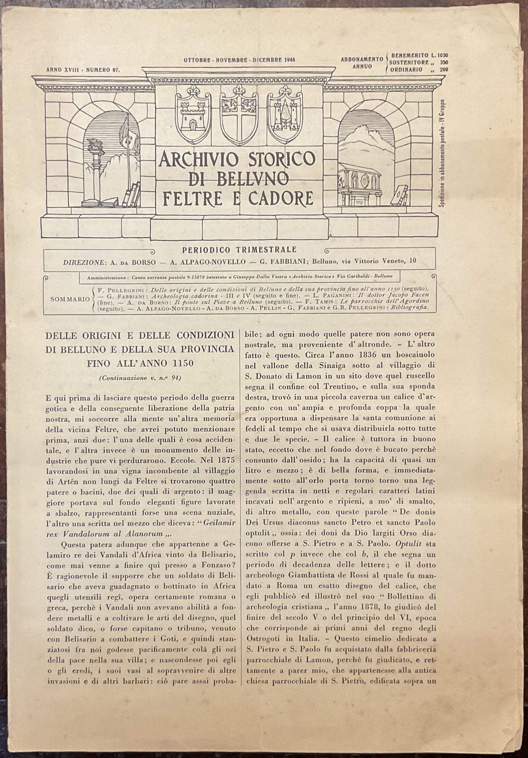 Archivio Storico di Belluno Feltre e Cadore. Anno XVIII. Numero …