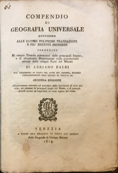 Compendio di Geografia Universale conforme alle ultime politiche transazioni è …