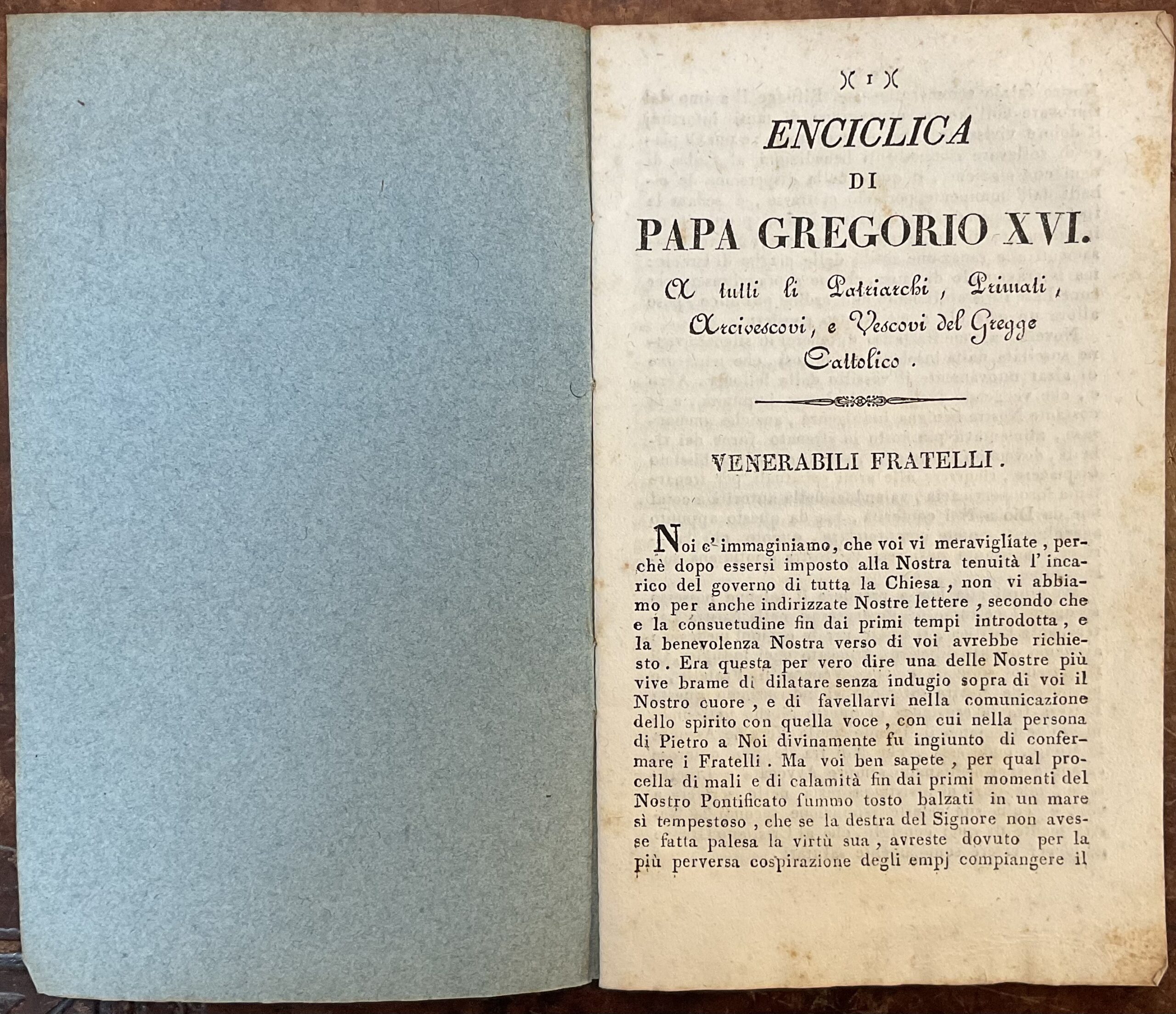 Enciclica di Papa Gregorio XVI. A tutti i Patriarchi, Primati, …