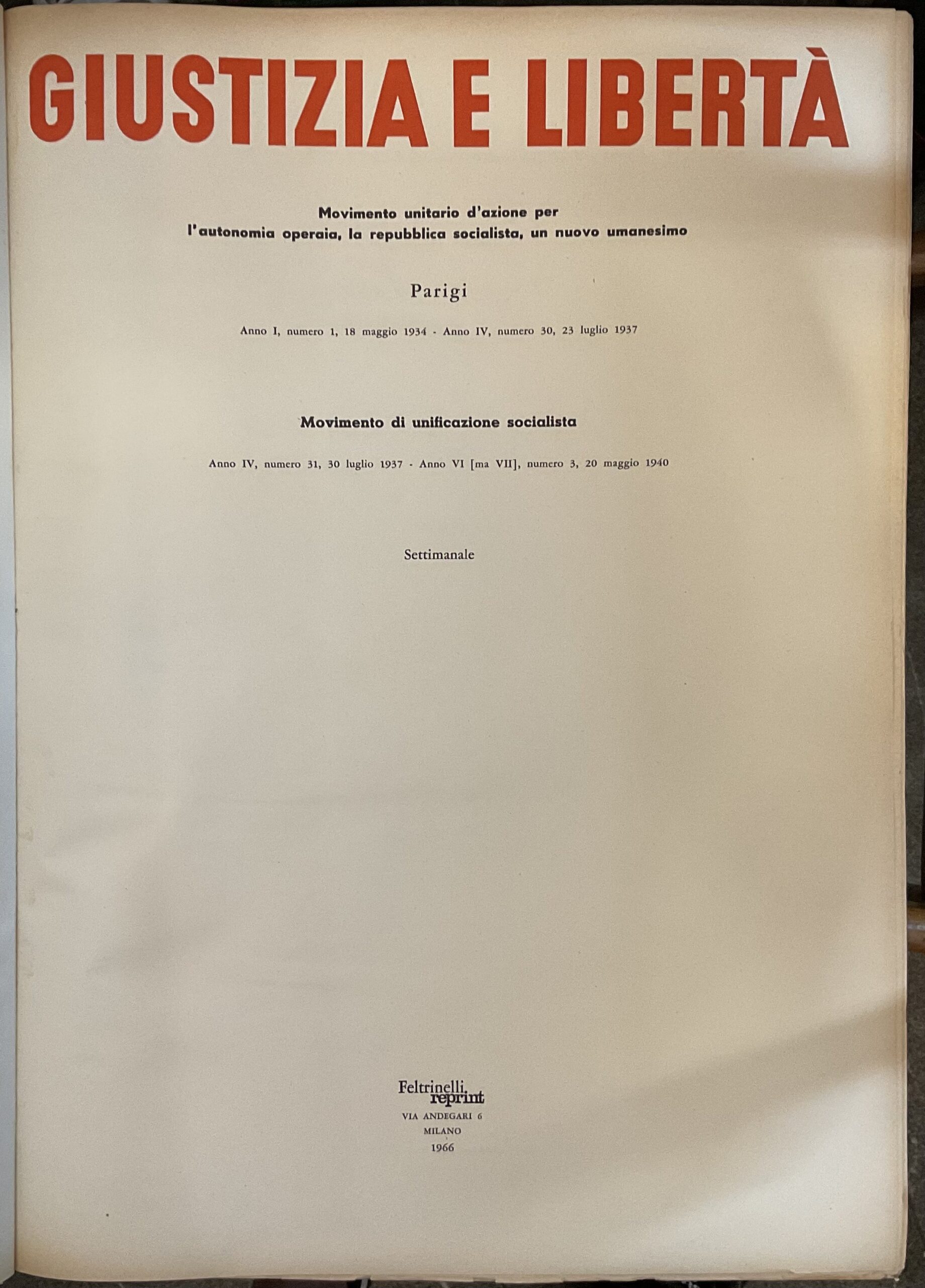 Giustizia e libertà. Vol. II: Movimento di unificazione socialista