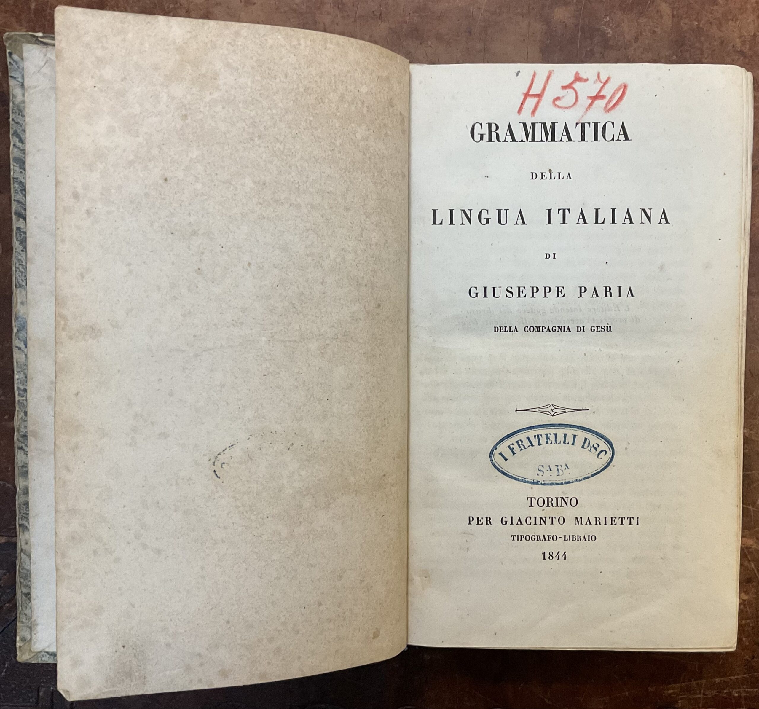 Grammatica della lingua italiana di Giuseppe Paria della Compagnia di …
