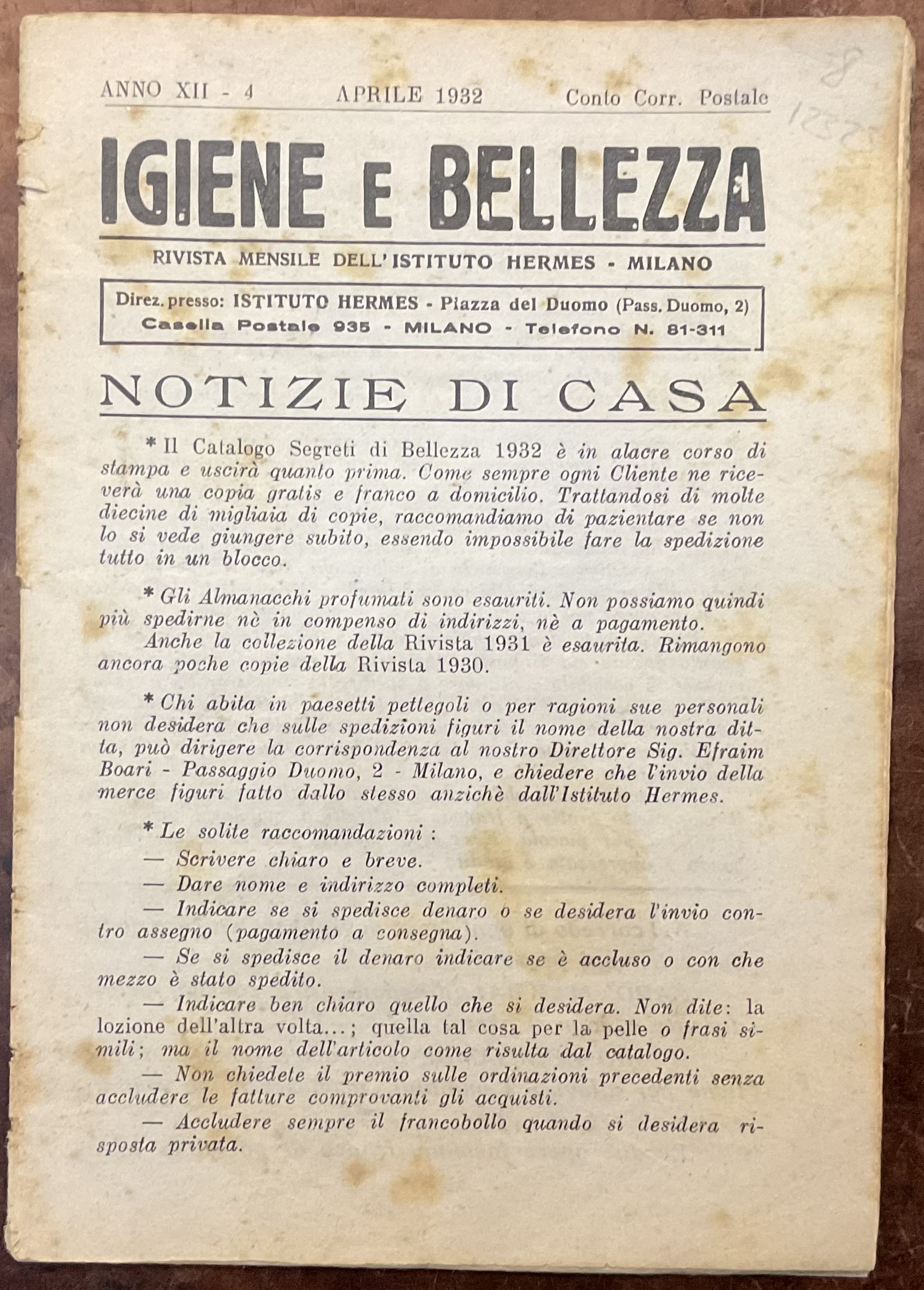 Igiene e bellezza. Pubblicazione mensile. Anno XII - N.4. Aprile …