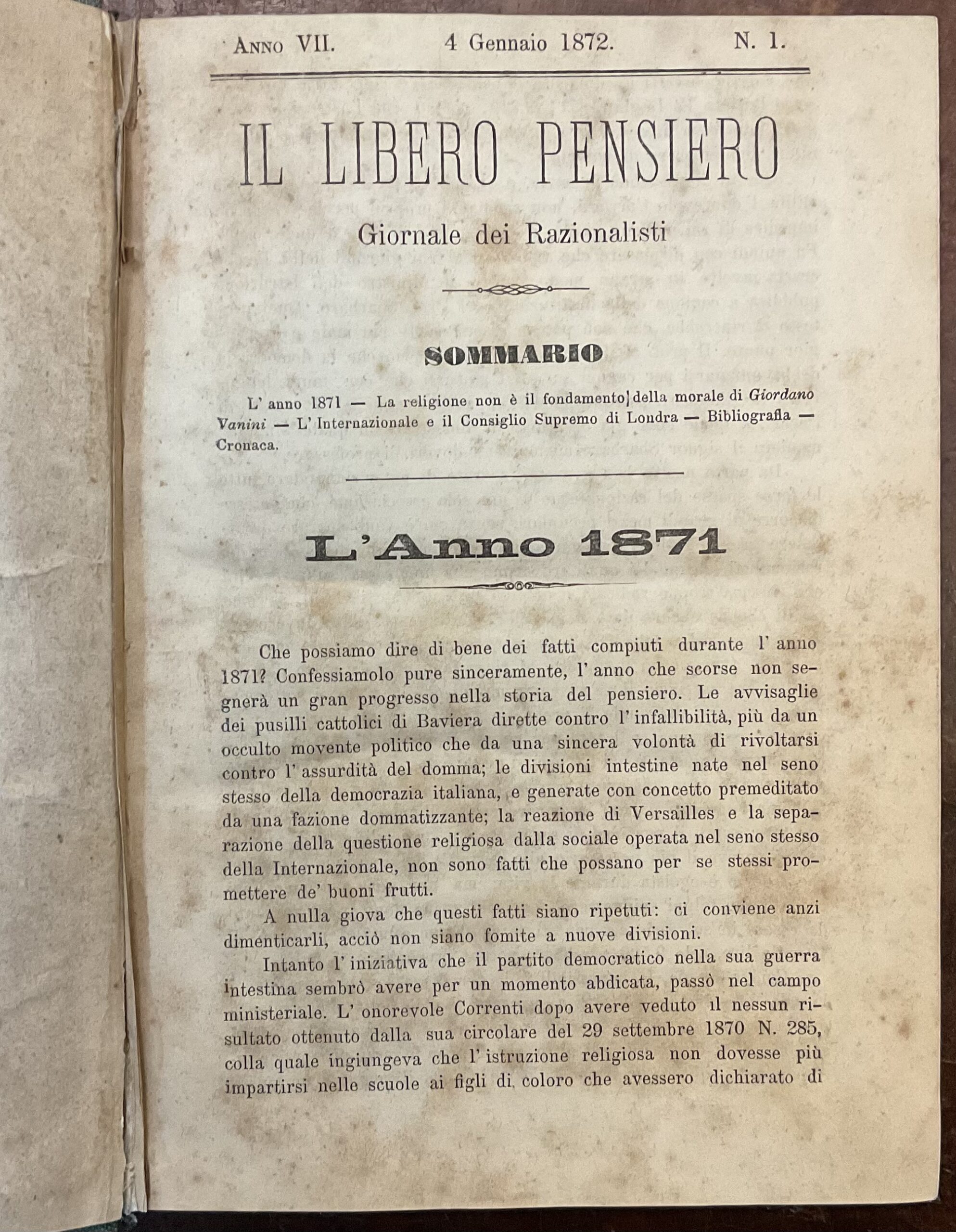 Il Libero Pensiero. Giornale dei Razionalisti. Filosofia, scienze storiche, giuridiche …