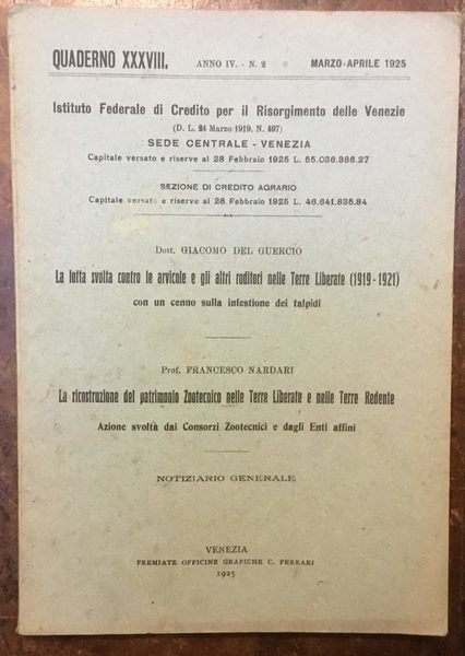 Istituto Federale di Credito per il Risorgimento delle Venezie. Quaderno …