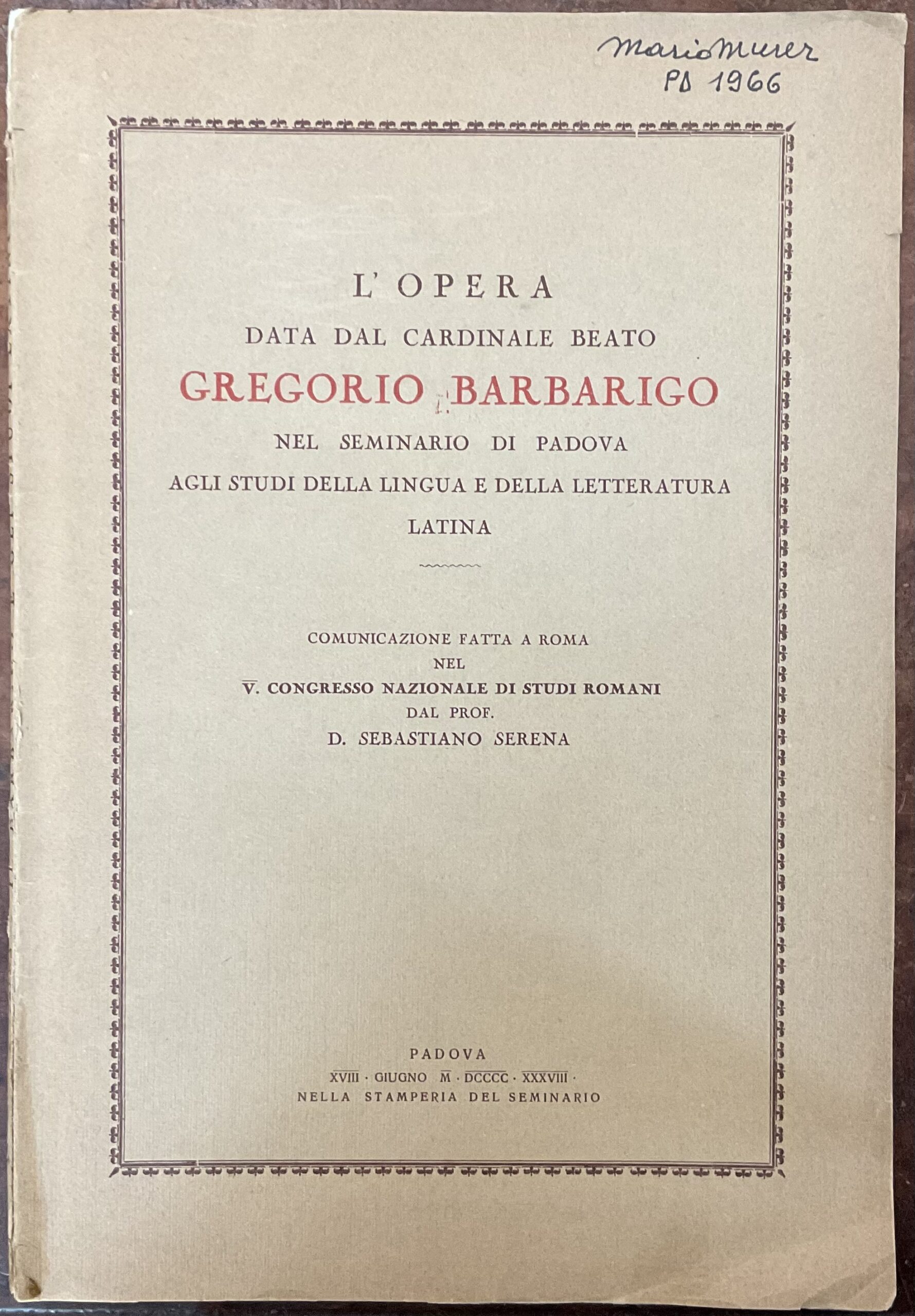 L’opera data dal Cardinale Beato Gregorio Barbarigo nel Seminario di …