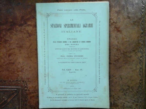 Le Stazioni Sperimentali Agrarie Italiane. Vol. XXIV - Fasc. IV. …