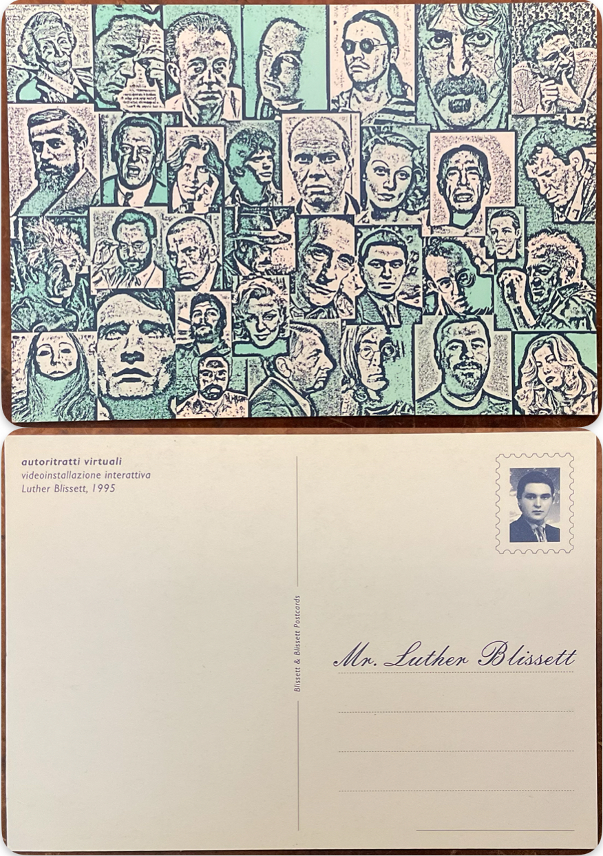 Luther Blisset 1995, Autoritratti virtuali, video installazione interattiva. Cartolina