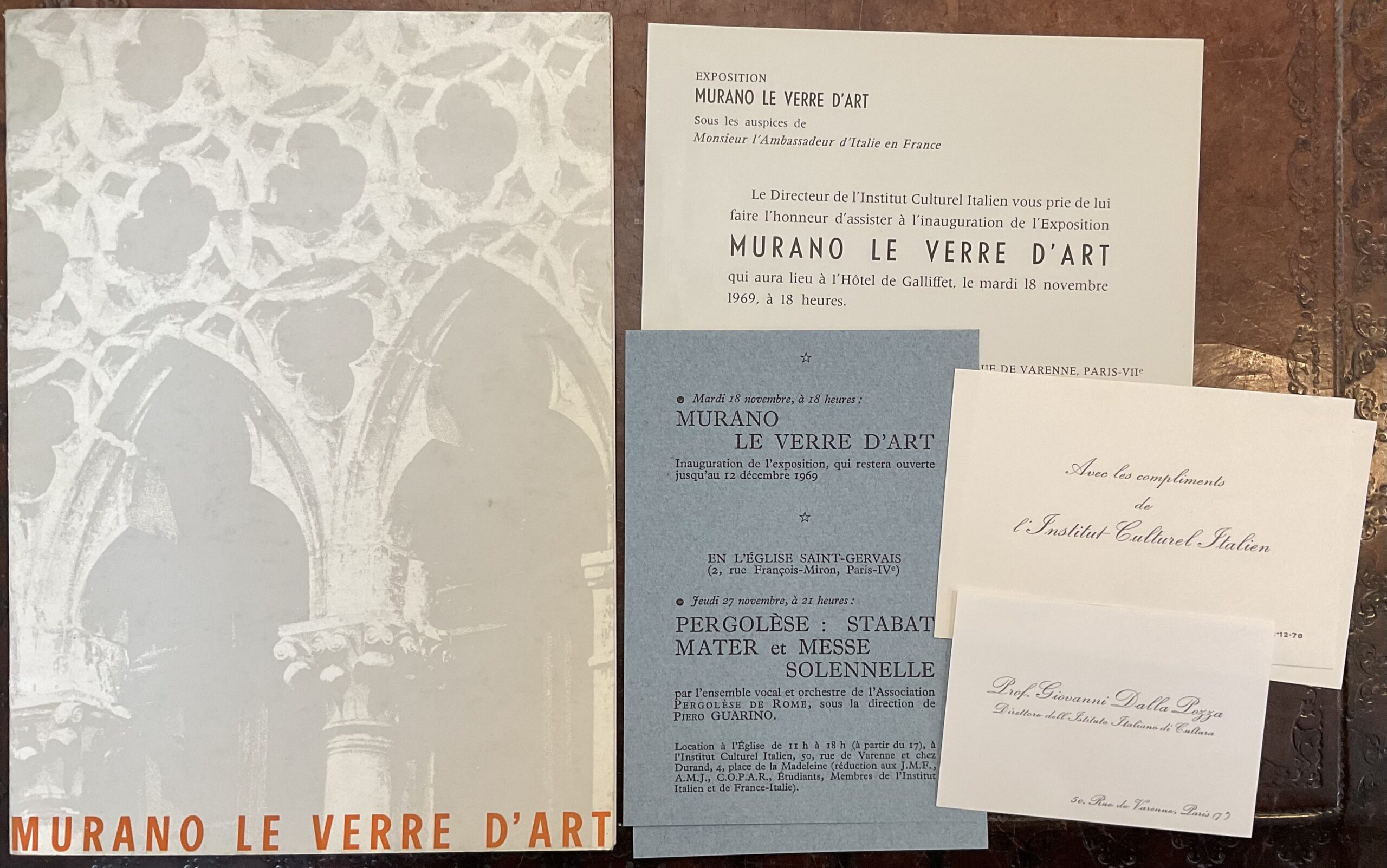 Murano le verre d’art. Exposition 1969, Institut Culturel Italien Paris