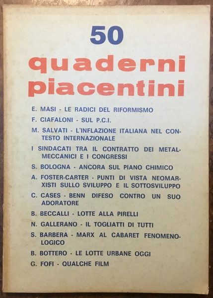 Quaderni Piacentini. N. 50, anno XII, luglio 1973