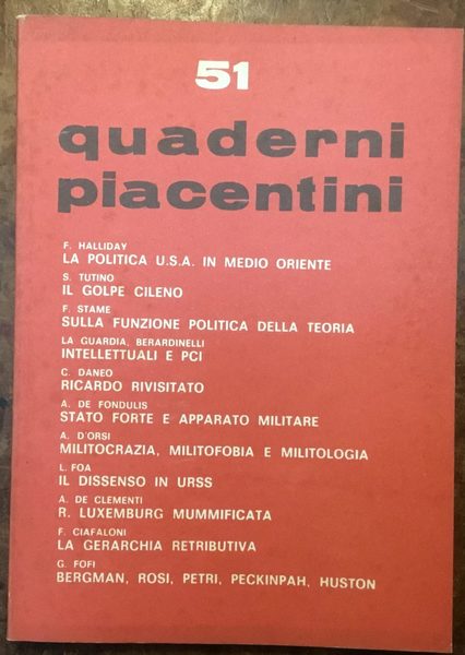 Quaderni Piacentini. N. 51, anno XIII, gennaio 1974