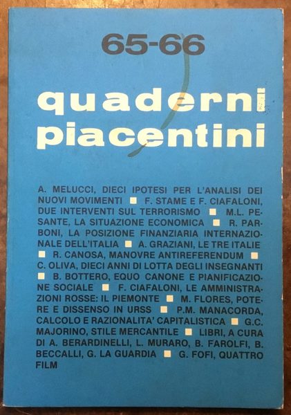 Quaderni Piacentini. N. 65-66, anno XVII, febbraio 1978