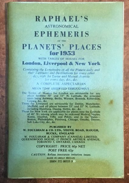 Raphael’s astronomical ephemeris of the planets’ place for 1953