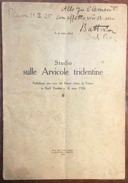 Studio sulle Arvicole tridentine. Autografo