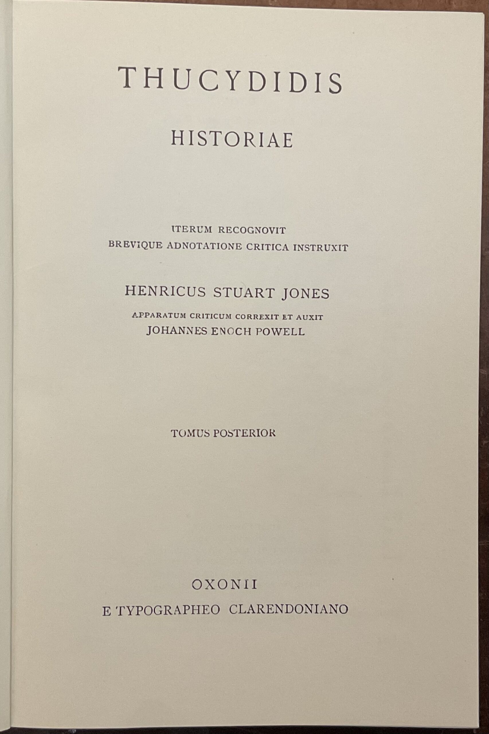 Thucydidis. Historiae. Tomus posterior. Iterum recognovit brevique adnotatione critica instruxit …
