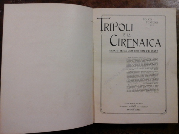 Tripoli e la Cirenaica descritte da uno che non v'è …