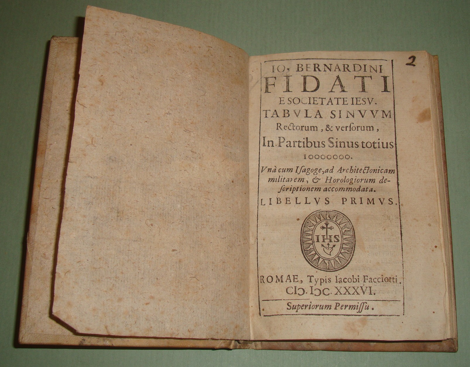 Io.Bernardini Fidati e Societate Iesu Tabula Sinum Rectorum & versorum …