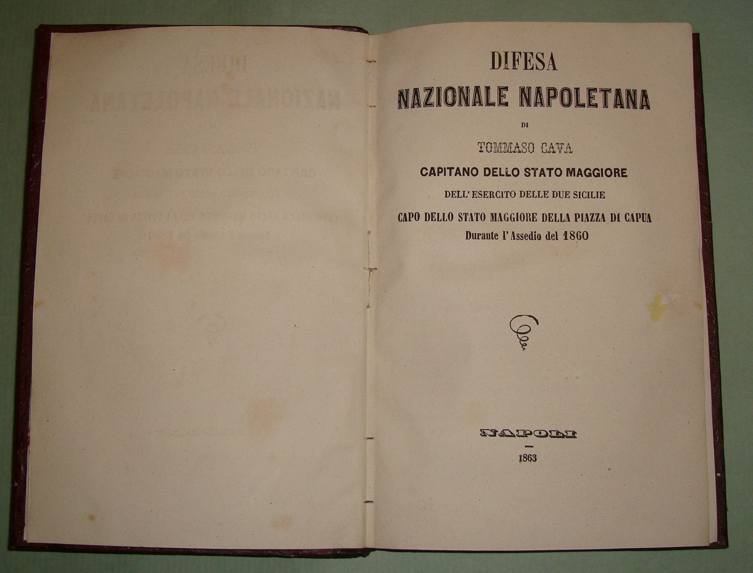 Difesa Nazionale Napoletana di Tommaso Cava Capitano dello Stato Maggiore …