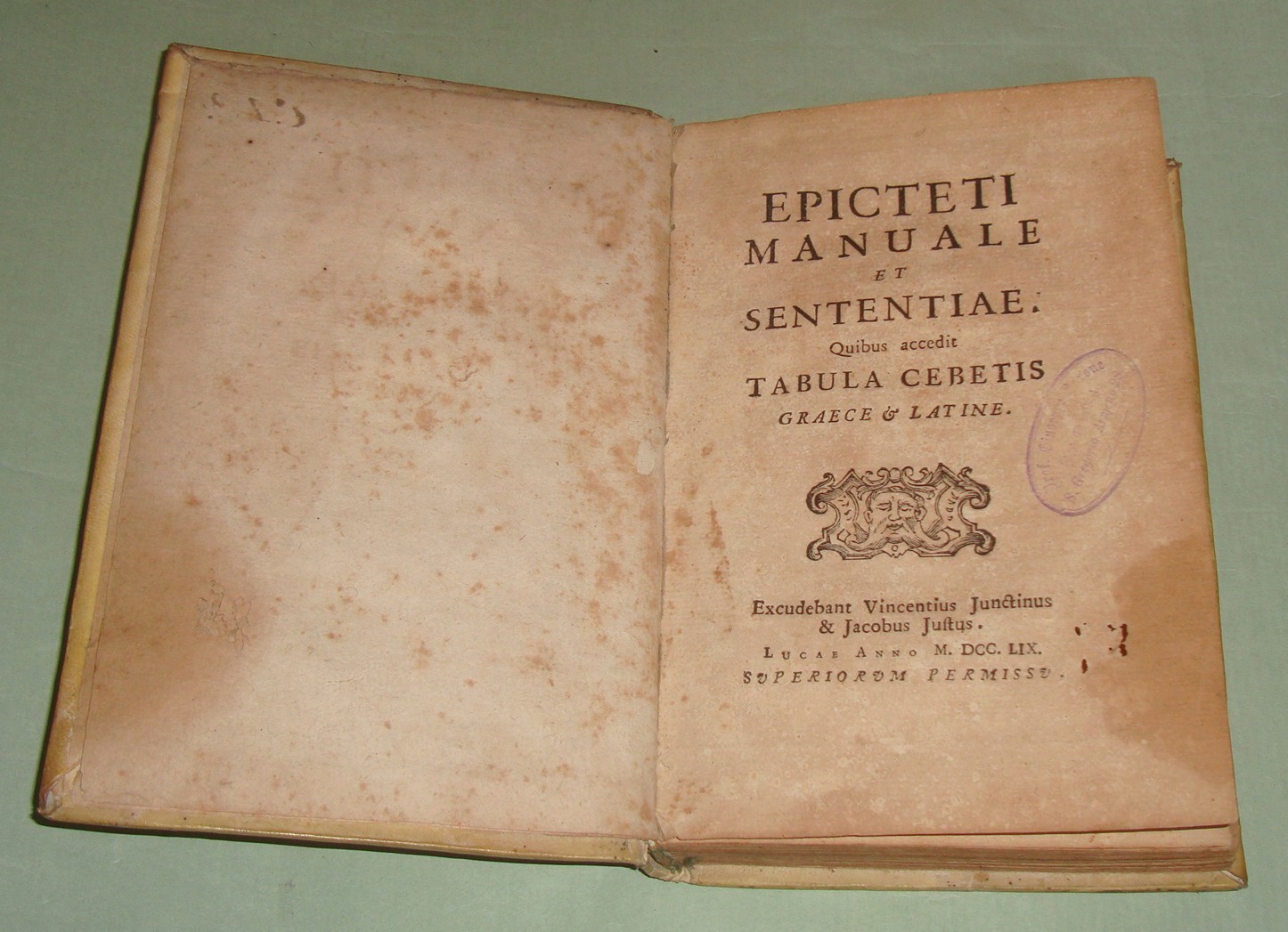 Epicteti Manuale et Sententiae. Quibus accedunt Tabula Cebetis graece et …