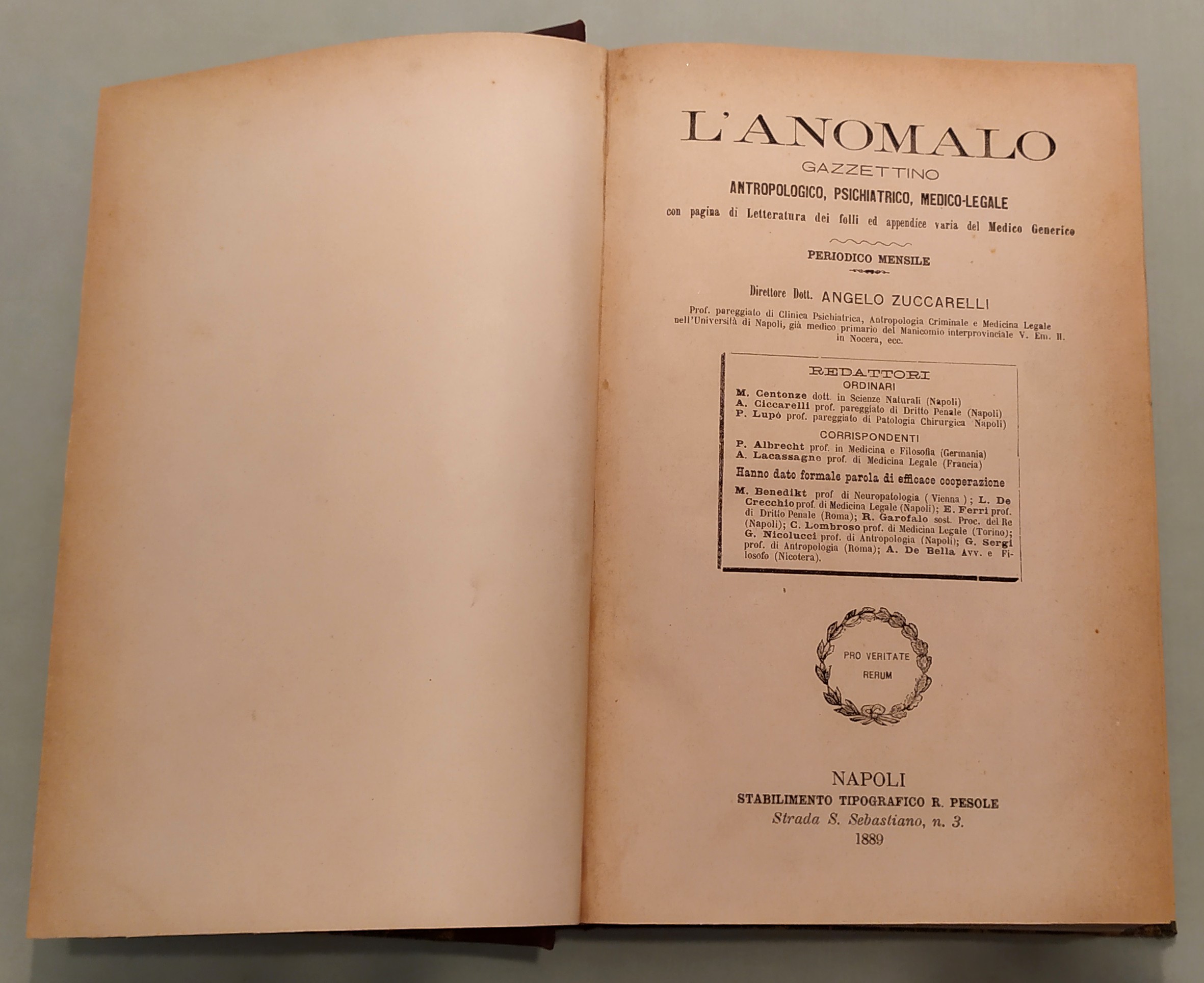 L'ANOMALO. Gazzettino antropologico, psichiatrico, medico-legale con pagina di Letteratura dei …