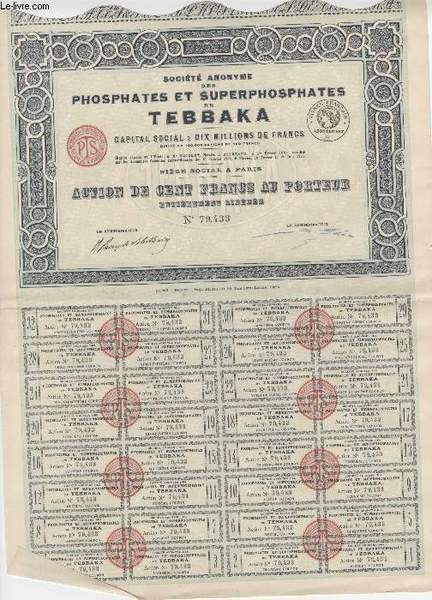 1 ACTION DE CENT FRANCS AU PORTEUR - PHOSPHATES ET …