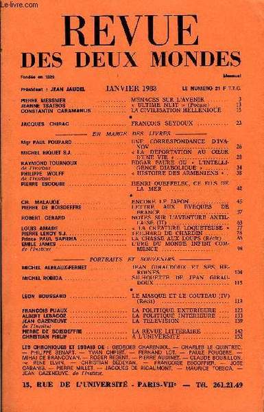 REVUE DES DEUX MONDES N�1 - PIERRE MESSMER . MENACES …