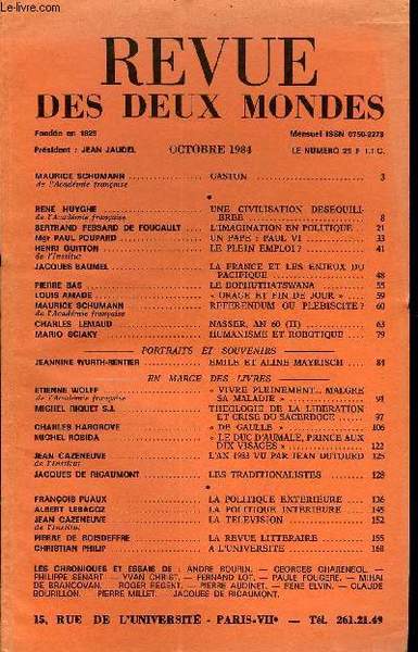 REVUE DES DEUX MONDES N�10 - MAURICE SCHUMANN de l�Acad�mie …