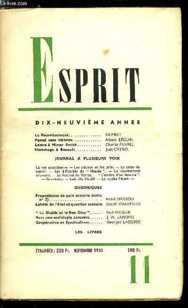 Esprit n° 184 - Le pourrissement, Pascal sans histoire par …