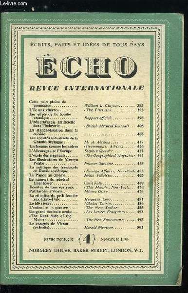 Echo, revue internationale n� 4 - Cette paix pleine de …