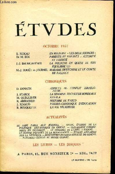 Etudes tome 295 n� 10 - En relisant les deux …