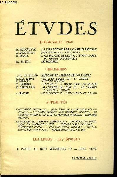 Etudes tome 306 n� 7-8 - La vie profonde de …