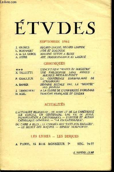 Etudes tome 310 n� 9 - Regard lucide, regard limpide …