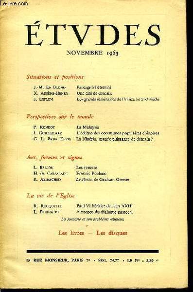 Etudes tome 319 n� 11 - Passage a l'�ternit� par …