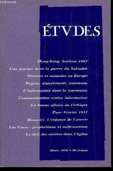 Etudes tome 376 n� 3 - Hong Kong, horizon 1997 …
