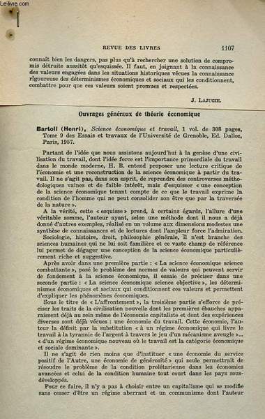 REVUES DES LIVRES. OUVRAGES GENERAUX DE THEORIE ECONOMIQUE.